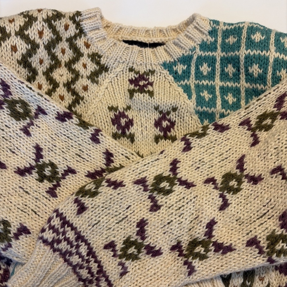 Liz Sport Vintage‎ Knit Sweater Wool Blend Geometric Floral Motif Sz. M